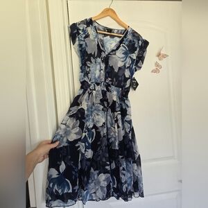 Floral Blue and Gray Dress
